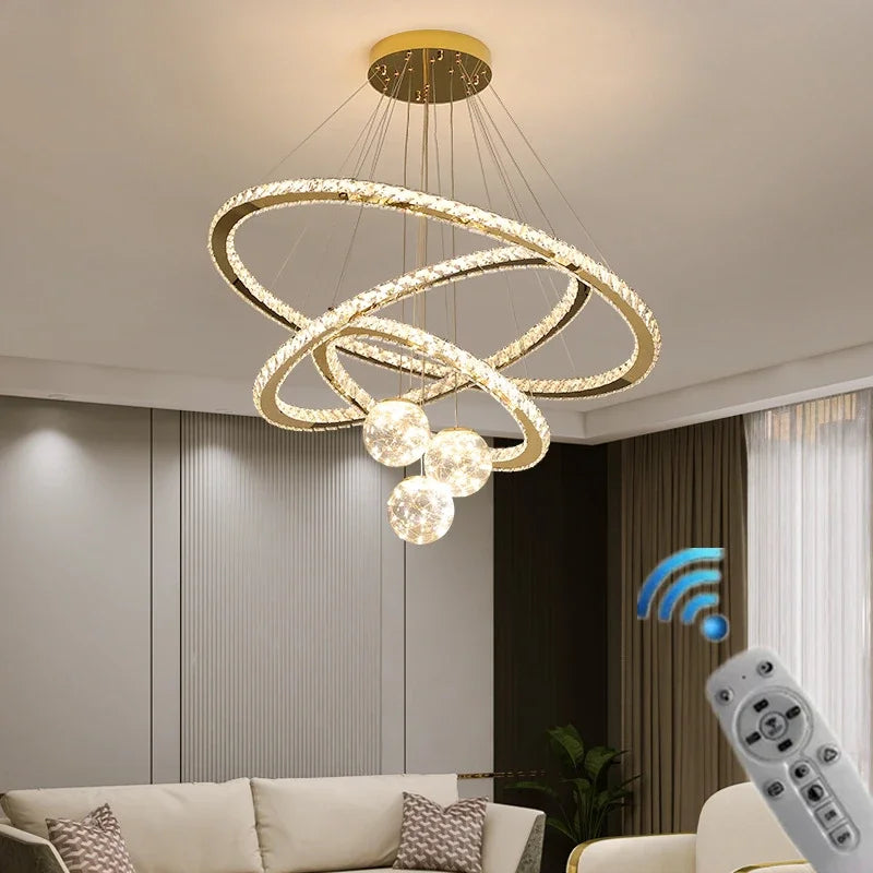 lustre moderne en cristal à led avec finition dorée étoile - vue 3 sur 13
