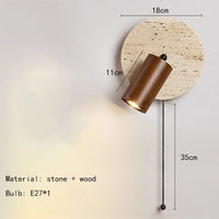 applique murale en bois et pierre naturelle avec interrupteur pour lecture
