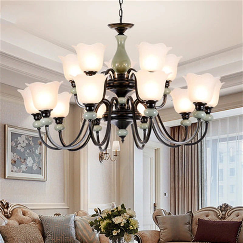 lustre en céramique vintage style américain éclairage intérieur classique - vue 11 sur 12