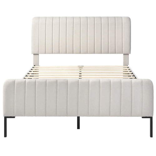 Headboard height is adjustable, 55cm high and thickened headboard Double bed with upholstered bed frame without mattress - vue 3 sur 8