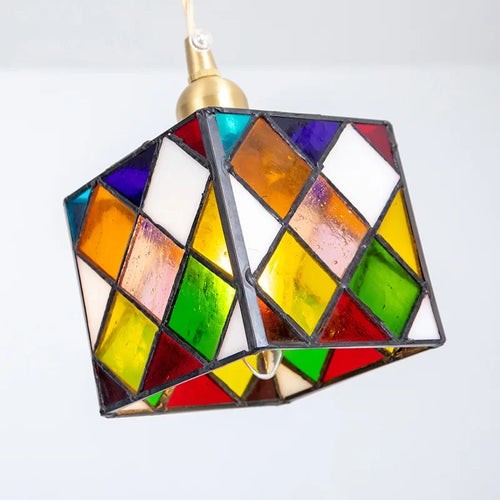 Deckenleuchte Cube im Tiffany-Stil aus Buntglas für stilvolle Inneneinrichtung - vue 4 sur 9