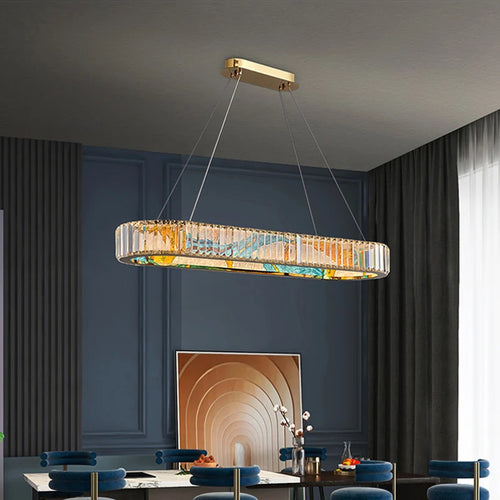 Moderner dimmbarer LED-Kronleuchter aus Stahl mit dekorativem Ring - vue 4 sur 14