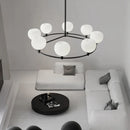 lustre réglable en hauteur avec anneaux en cuivre et verre blanc