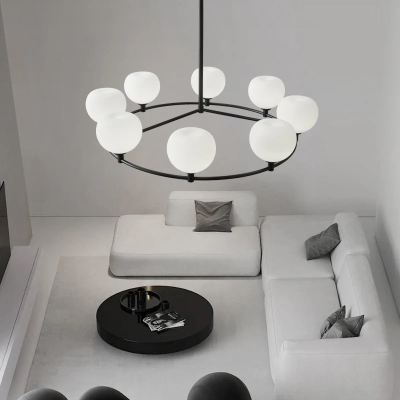 lustre réglable en hauteur avec anneaux en cuivre et verre blanc - vue 4 sur 12