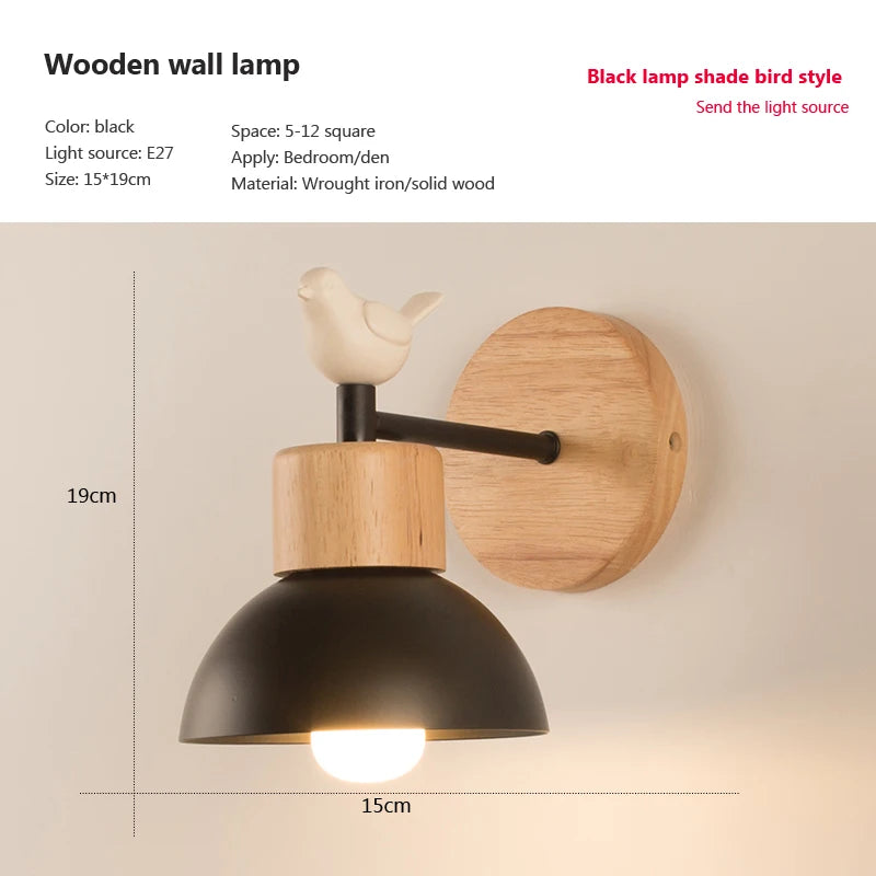 Moderne Wandleuchte in Vogel-Form aus Holz und Eisen