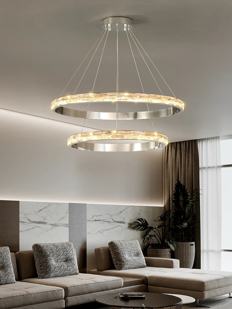 suspension en cristal luxueuse en acier inoxydable moderne - vue 4 sur 12