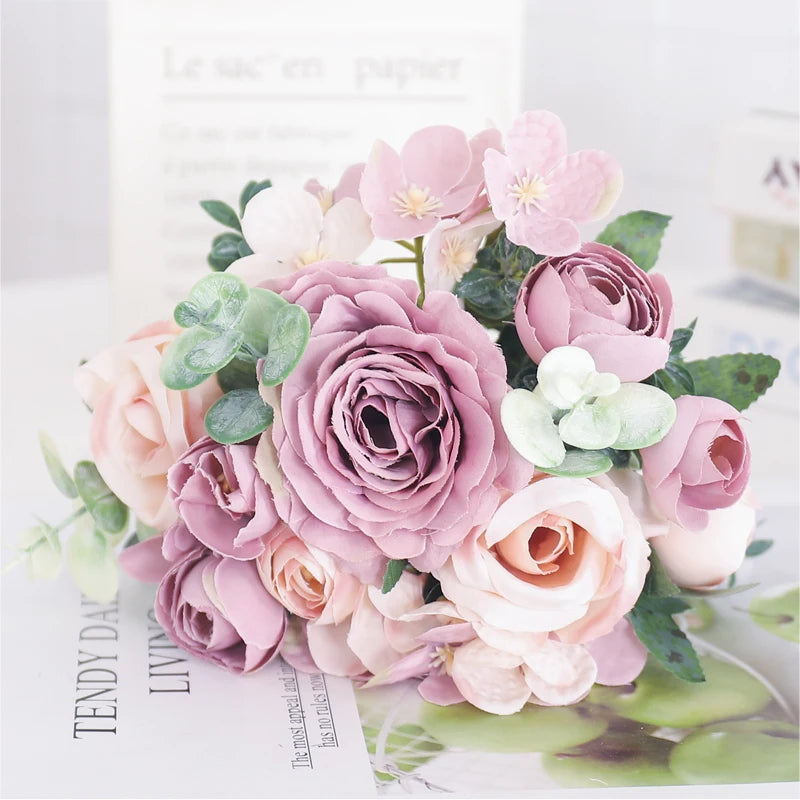 fleurs artificielles soie pivoine hortensia décoration mariage bouquet - vue 26 sur 40
