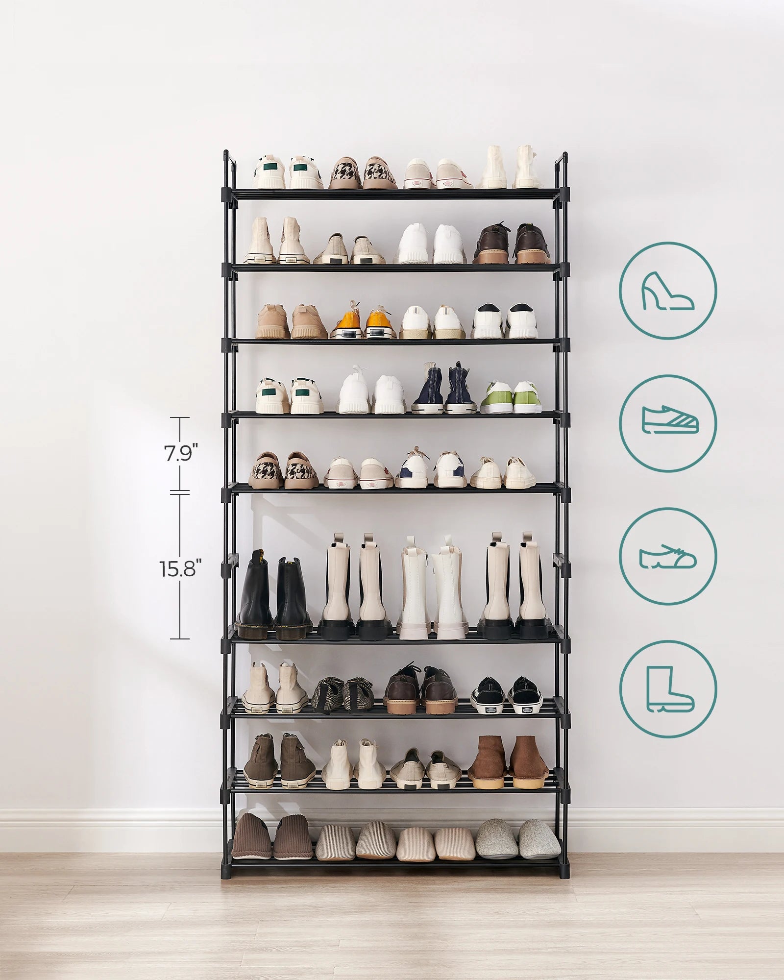 étagère à chaussures haute en métal à 10 niveaux gain de place - vue 4 sur 7