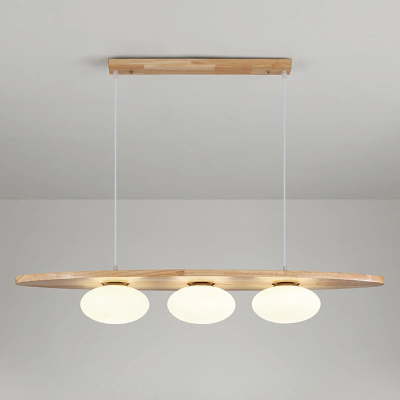 lustre en bois massif avec suspension en verre artistique