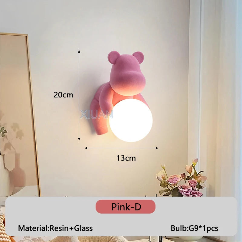 Wandleuchte Bär aus Harz und Glas für Kinder