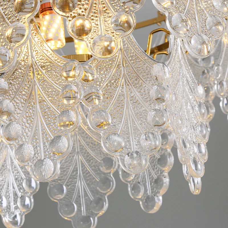 lustre moderne en verre 2023 feuilles gouttelette éclairage suspendu - vue 4 sur 12