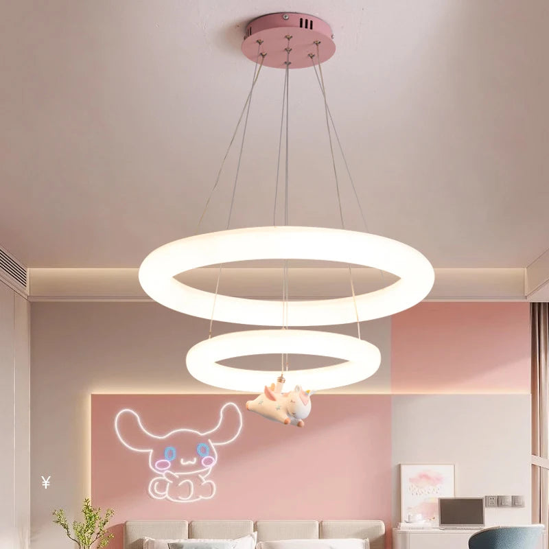 Creative Children's Room Pendant Lamps 360 Degree Lighting Annular Sconces Unicorn Astronaut Bedroom Hanging Light Pink Blue - vue 3 sur 9