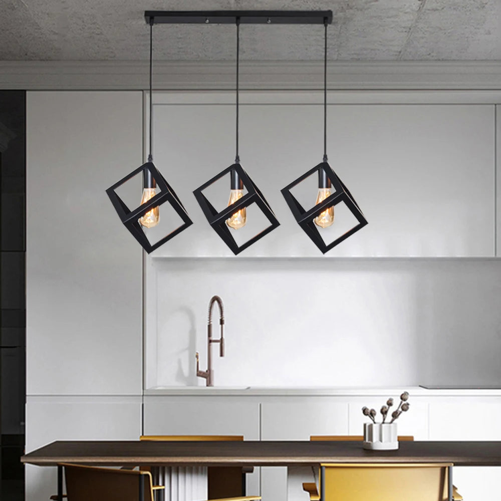 Black Geometric Pendant Lighting Modern Square Hanging Light Ceiling Fixture for Kitchen Island, Foyer, Hallway, Bedroom E27 - vue 4 sur 8