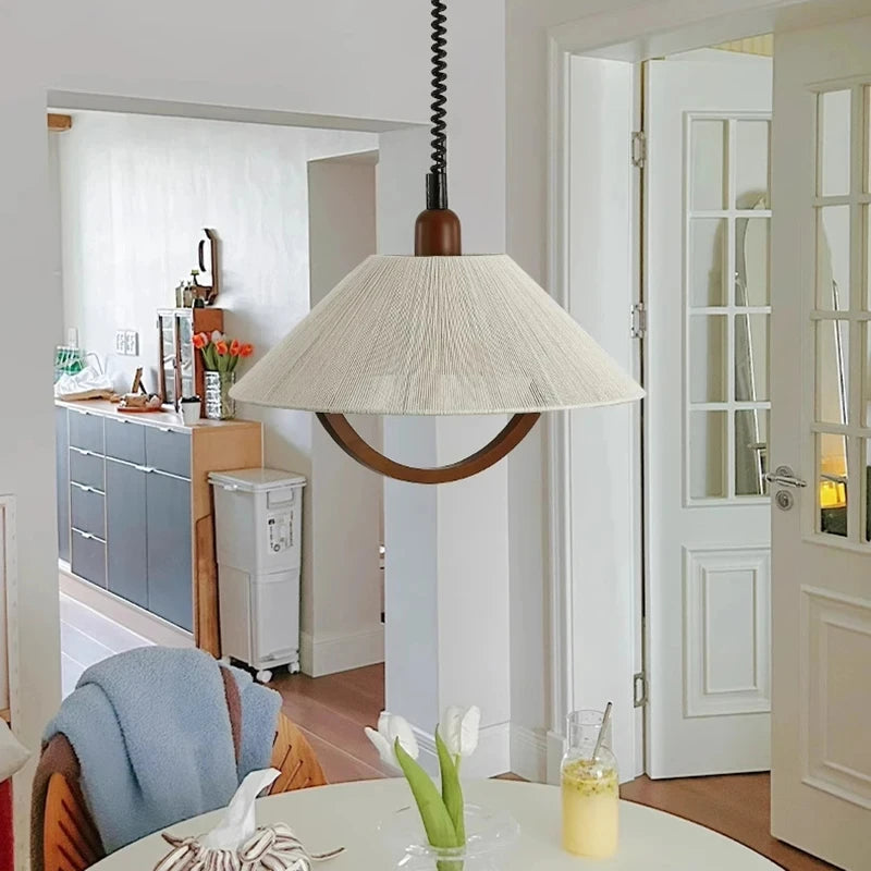 Pendelleuchte Hanfseil Holz Design - vue 3 sur 7