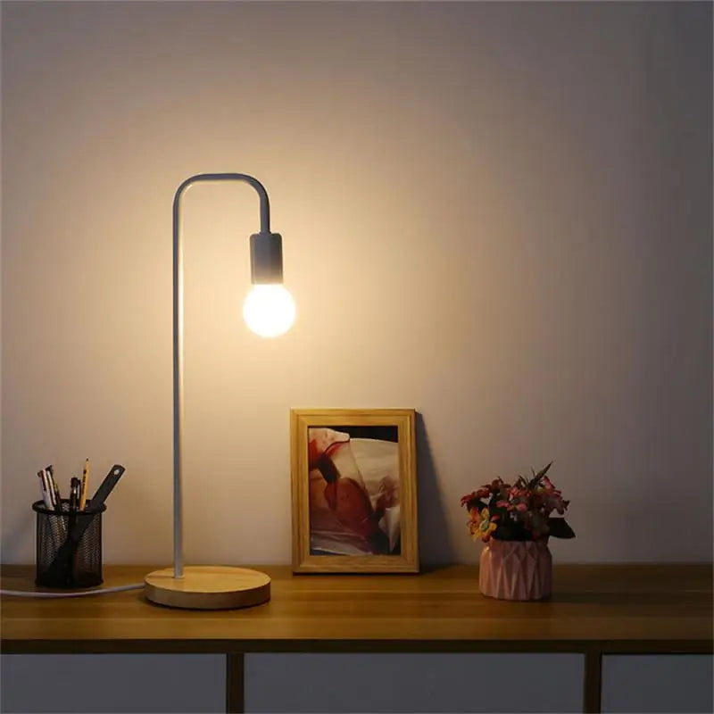 Lampe de Table nordique noir blanc Loft lampe de bureau Vintage en bois E27 ampoule lampes de Table en métal fer luminaires - vue 3 sur 8
