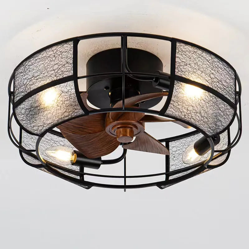 plafonnier rétro avec ventilateur et lumière design moderne - vue 2 sur 8