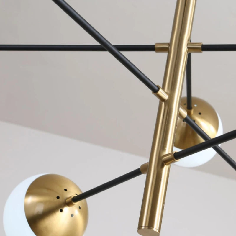 lustre moderne boule de verre métal doré décoration artistique - vue 6 sur 15