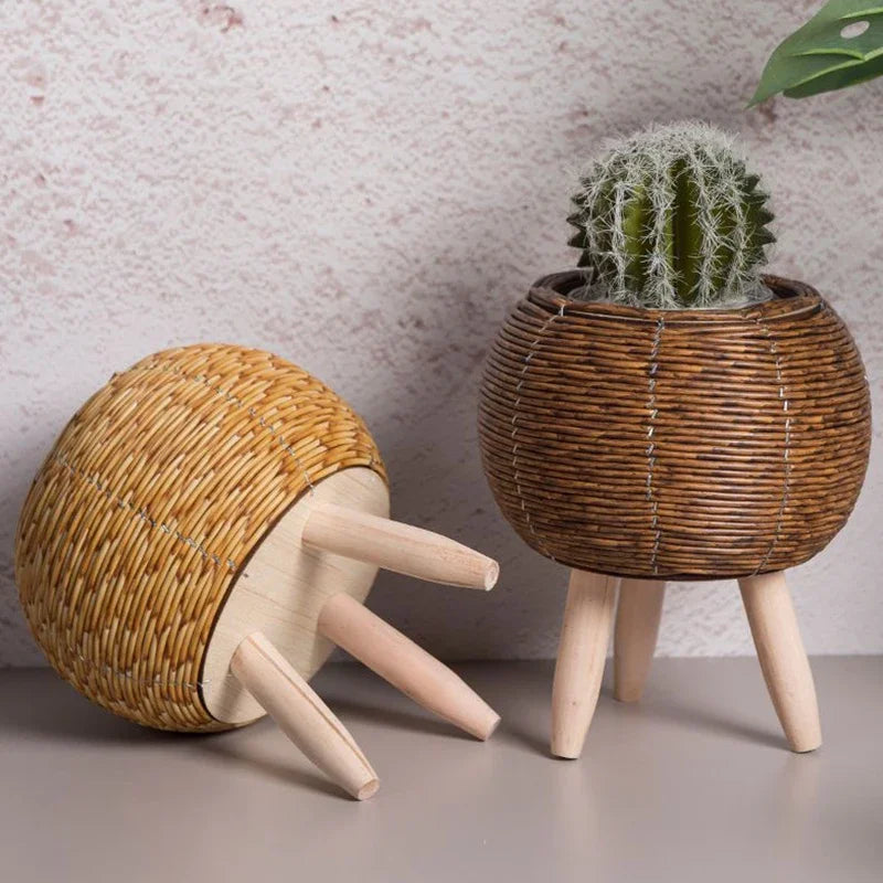 pot de fleurs en rotin tissé pour décoration et rangement - vue 6 sur 12