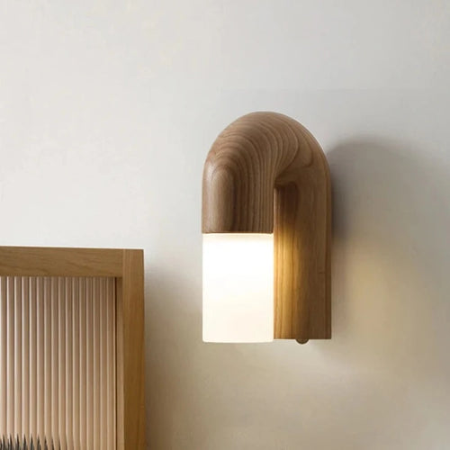 applique murale rétro en bois de frêne et acrylique avec led