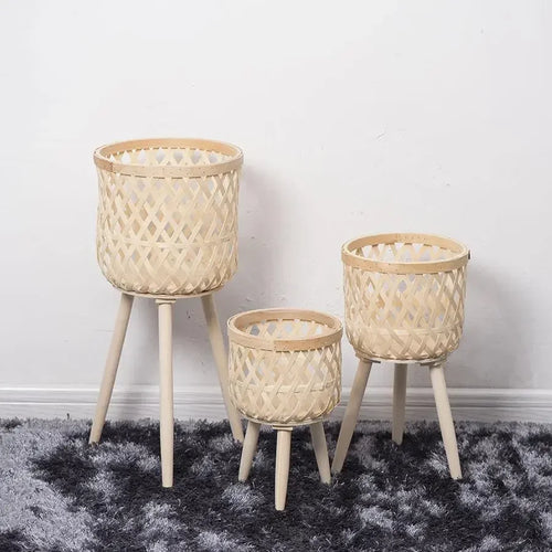 support de fleurs en rotin tressé pour décoration intérieure - vue 3 sur 8