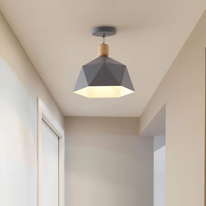 plafonnier moderne à leds en bois et métal coloré - vue 7 sur 9