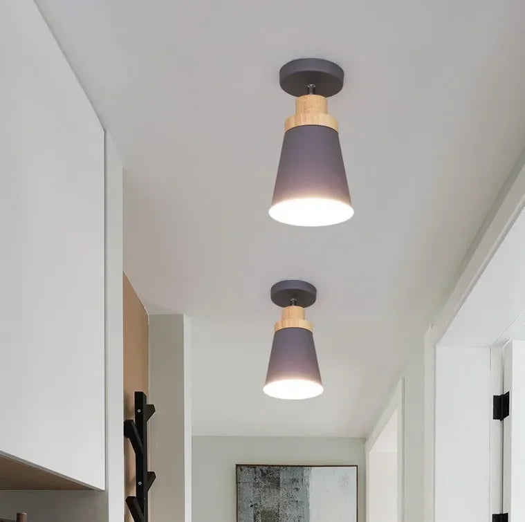 lampe nordique en bois massif style macaron pour restaurant bar - vue 3 sur 6