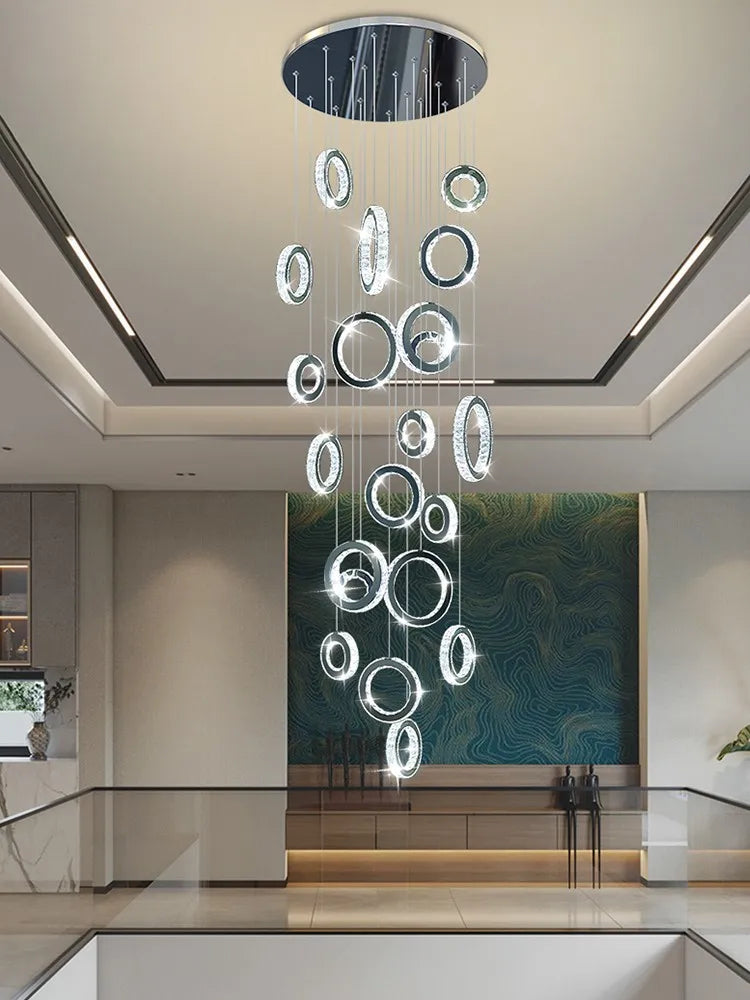 Modern LED Crystal Chandelier Nordic Ring Hanging Lights for Living Room, Hanging Lamps Fixtures Staircase Lighting Pendant Lamp - vue 6 sur 14
