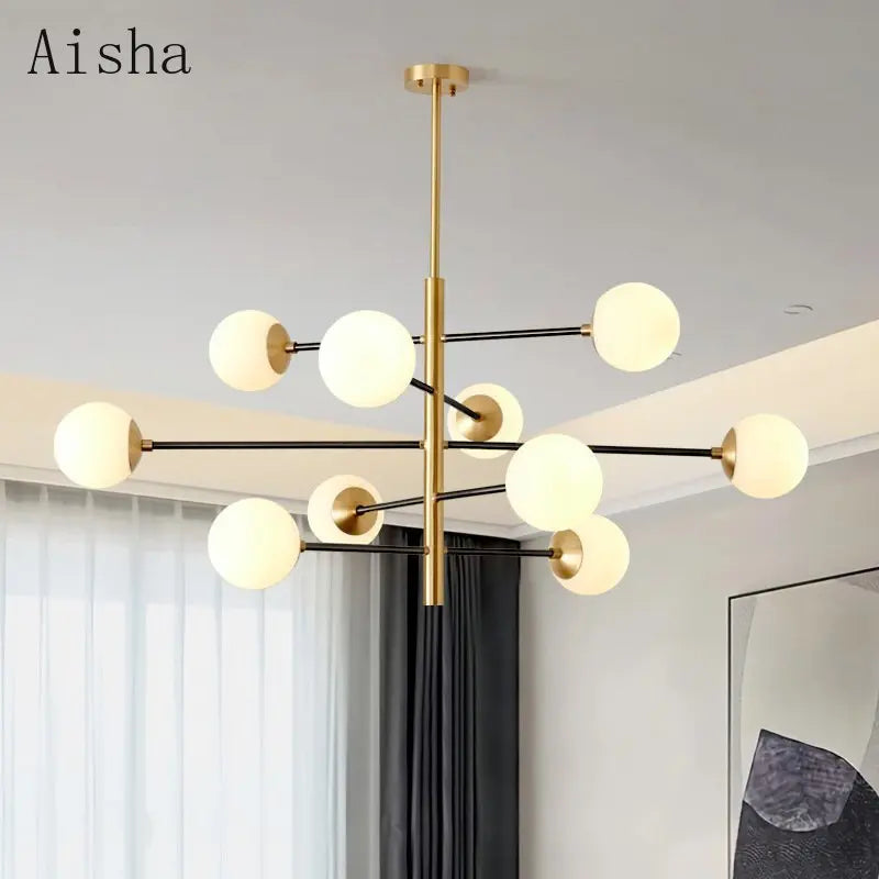 lustre nordique en verre et cuivre design moderne - vue 4 sur 10