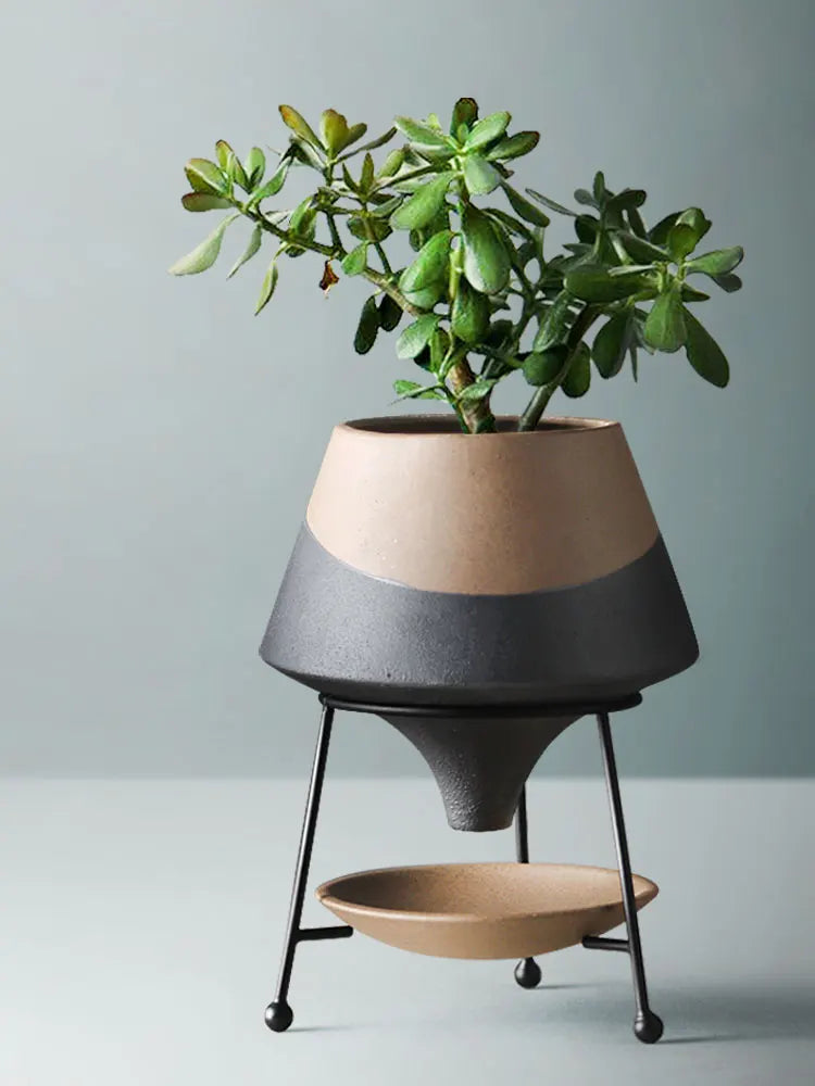 pot de fleurs en céramique avec support en métal moderne - vue 4 sur 12