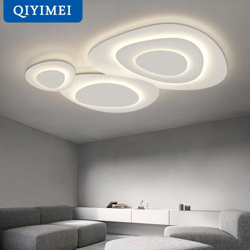 Anneaux annuels modernes LED lustre intérieur salon ondulation forme meubles de maison décoration fer blanc corps couleur lampe éclairage