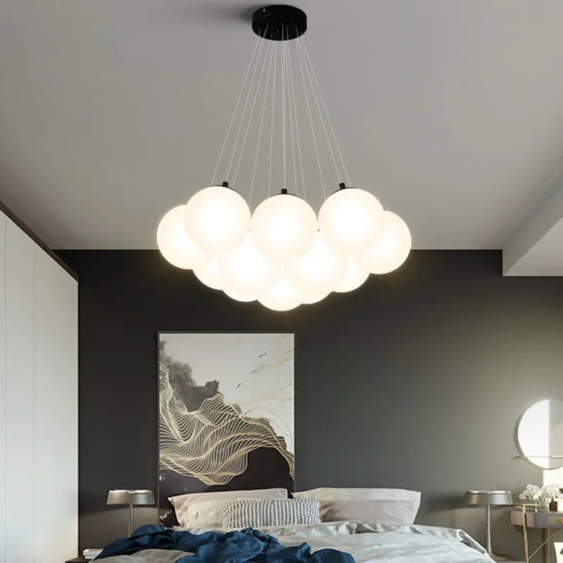lustre nordique en verre avec suspension led pour décoration maison - vue 4 sur 9