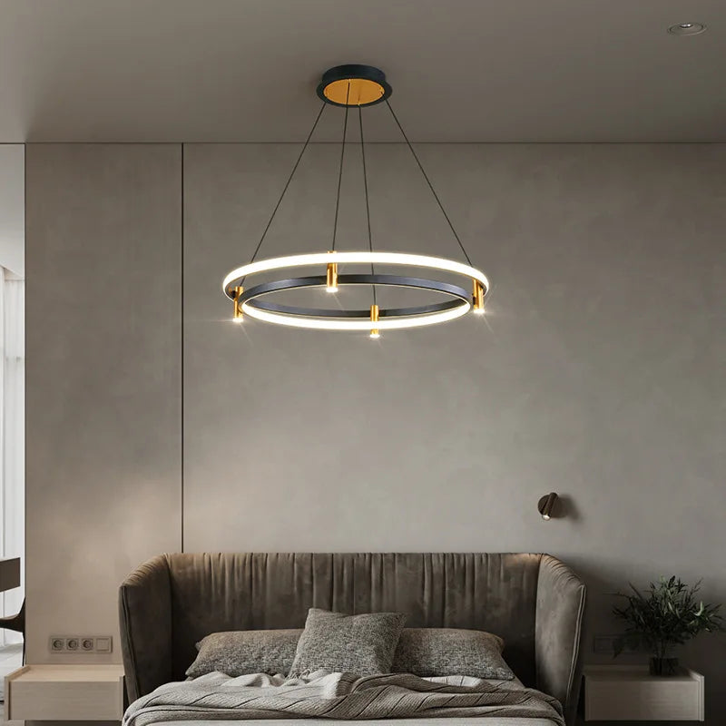 lustre led nordique anneau suspension lumière décorative - vue 5 sur 8