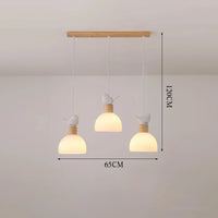LED-Pendelleuchte aus Holz mit weißem Glas-Lampenschirm