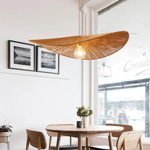 suspension en rotin tissé style asiatique pour éclairage intérieur - vue 4 sur 8