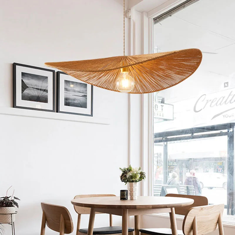 suspension en rotin tissé style asiatique pour éclairage intérieur - vue 4 sur 8