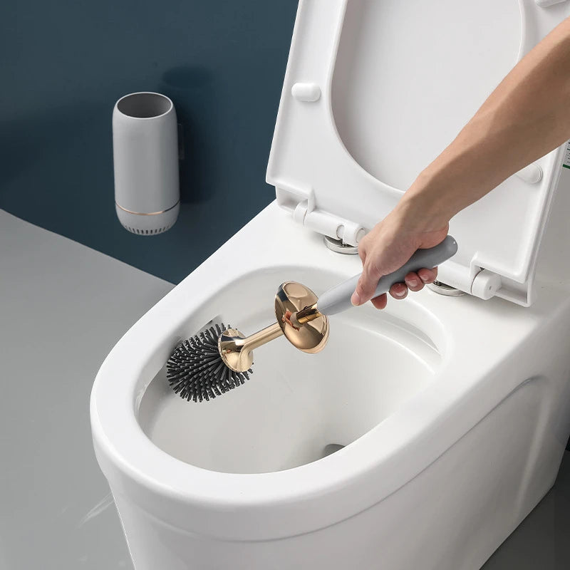 brosse de toilette murale sans perforation en silicone avec manche long - vue 5 sur 9