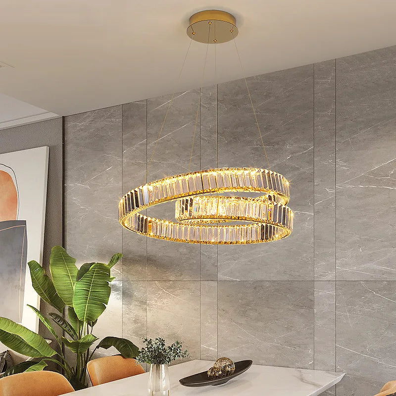 lustre cristal led luxe deco suspension - vue 3 sur 12