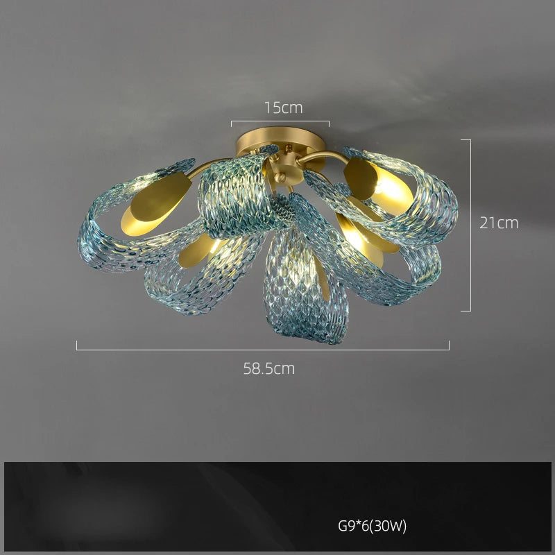 lustre art déco en cuivre et bleu pour intérieur élégant