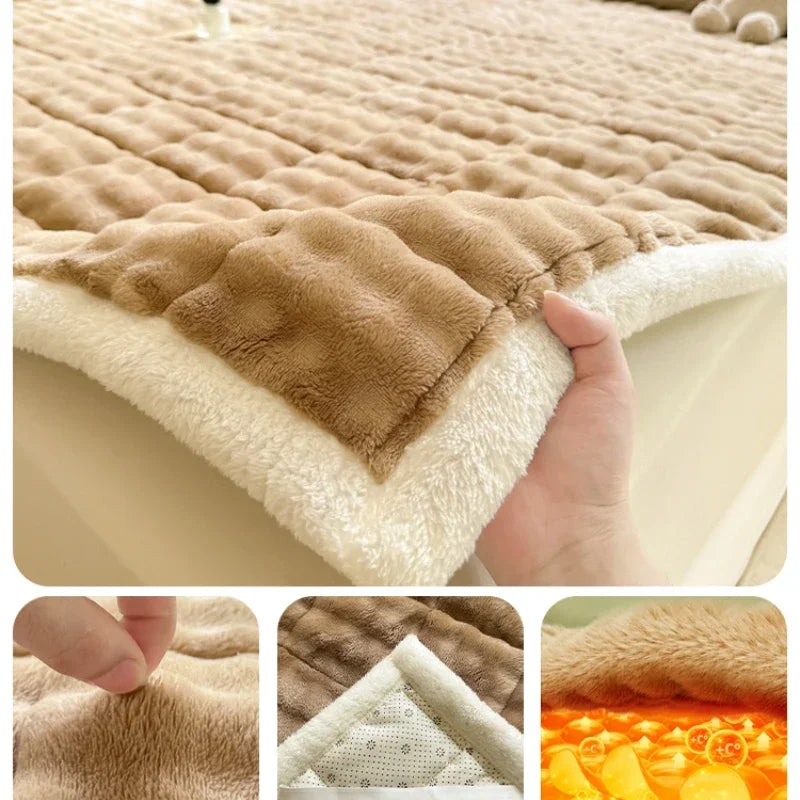 surmatelas chaud en velours pour lit double antidérapant et pliable - vue 12 sur 12