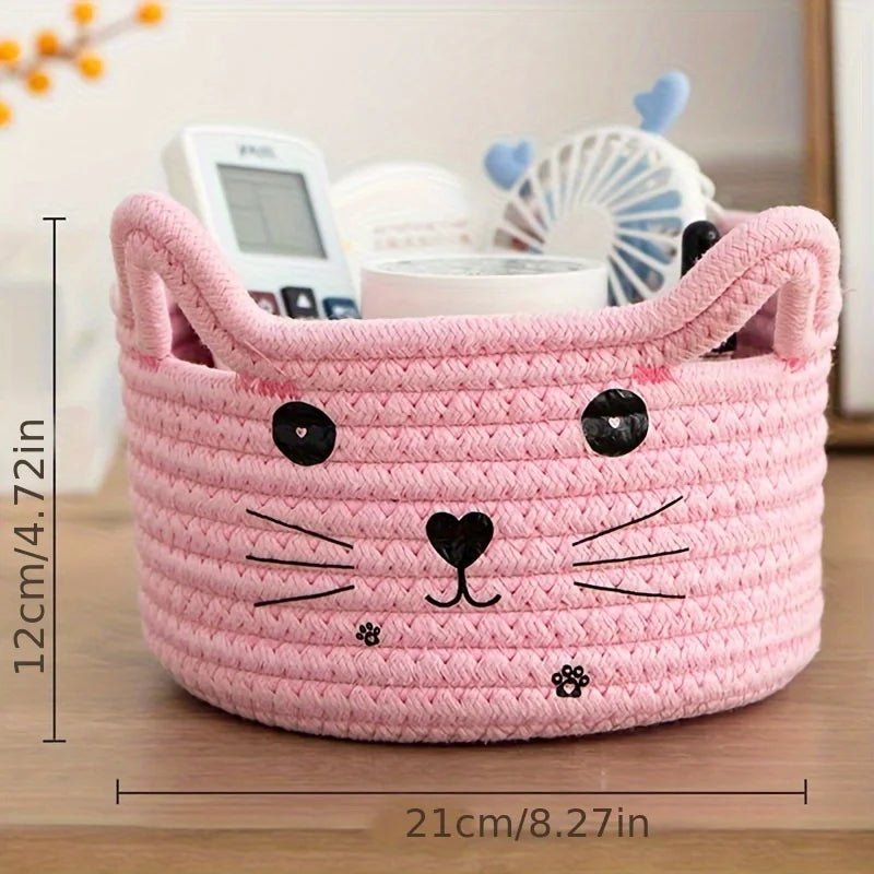 panier de rangement en coton tissé visage de chat adorable - vue 6 sur 11