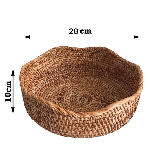 Round Rattan Woven Basket, Wicker Fruit Basket, Bread Food Kitchen Home Decor Organizer, Breadbasket For Kitchen - vue 10 sur 12