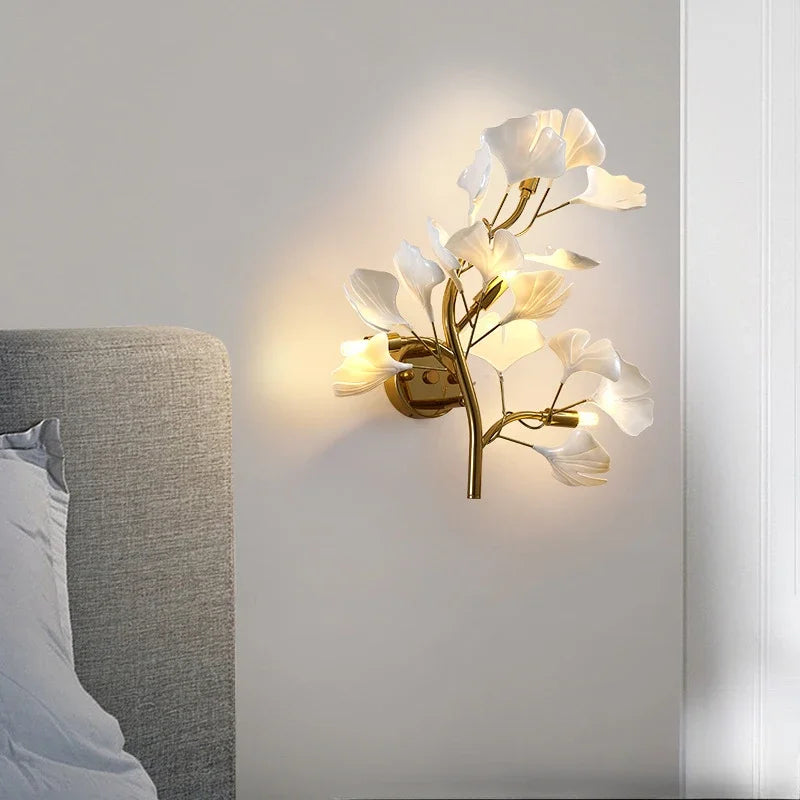 applique murale moderne à led en céramique avec ginkgo décoratif - vue 3 sur 7