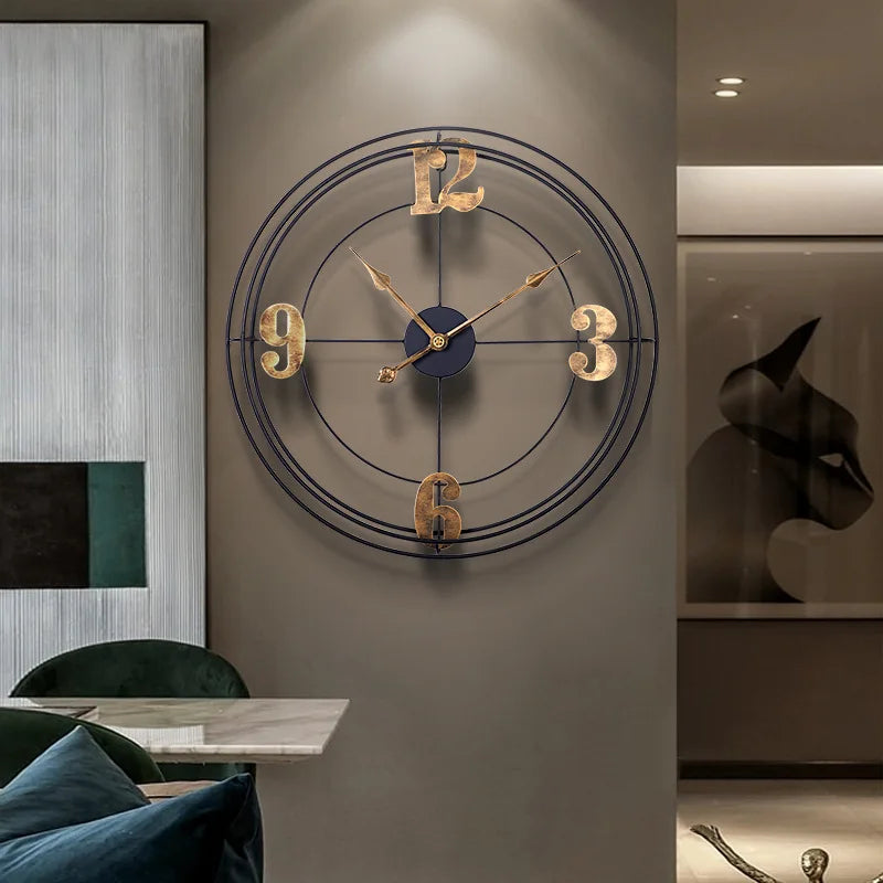 Iron Silent Wall Clock for Living Room, Simple Decoration, Metal Clock
