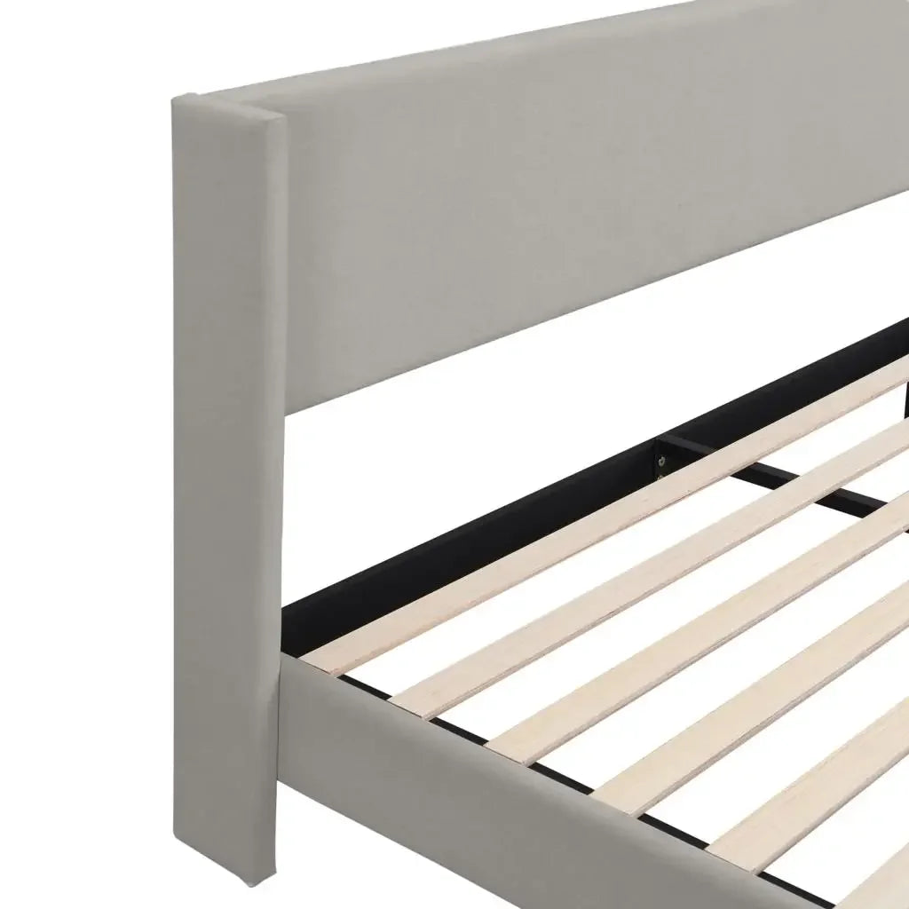 VSOGA Upholstered Bed, Double Bed, Bed With Slatted Frame, High Headboard, Upholstered Headboard, 180 X 200cm, Linen, Grey