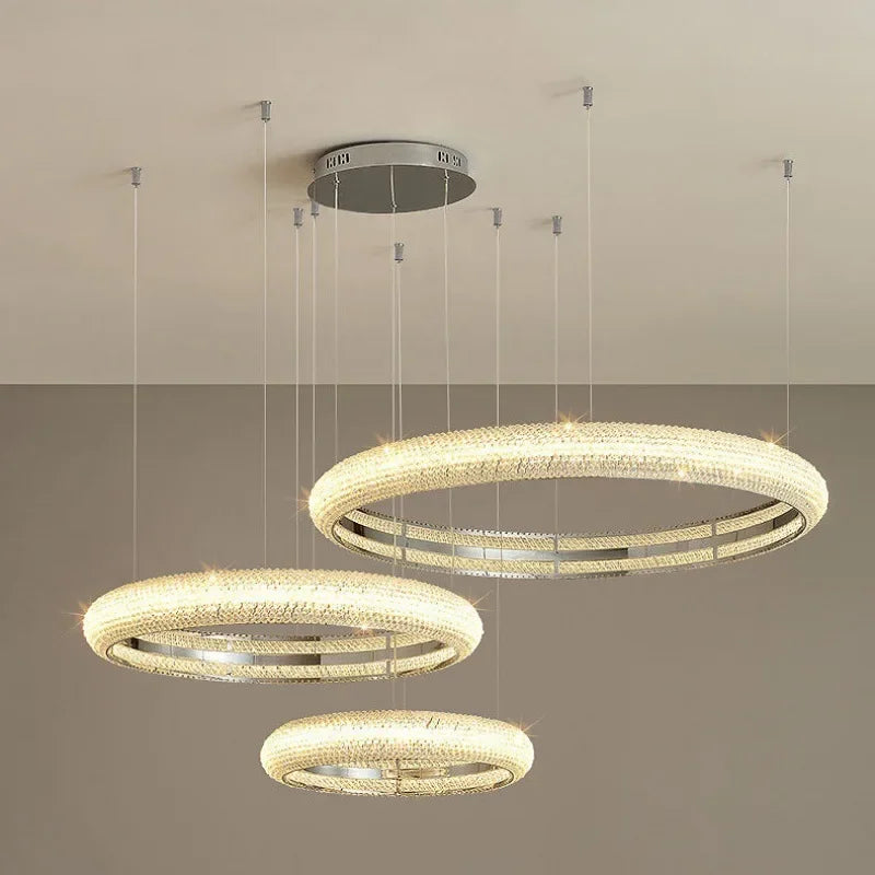 lustre moderne en chrome et cristal pour décoration intérieure - vue 7 sur 12