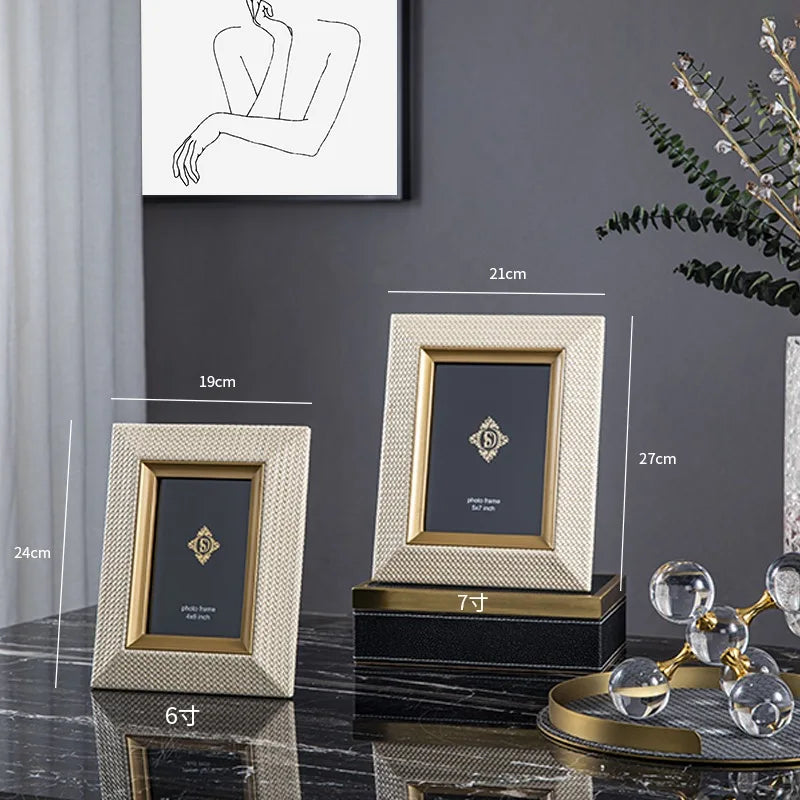 cadre photo en métal cuir luxe pour bureau et décoration - vue 5 sur 9