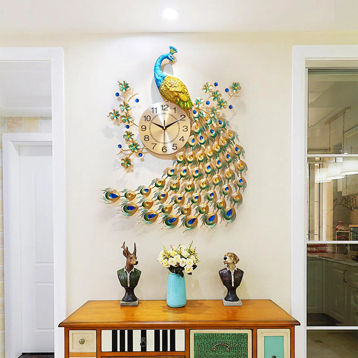 horloge murale moderne en forme de paon pour décoration intérieure - vue 3 sur 7