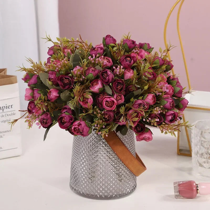 fleurs artificielles en soie bouquet de camélia décoratif - vue 2 sur 11