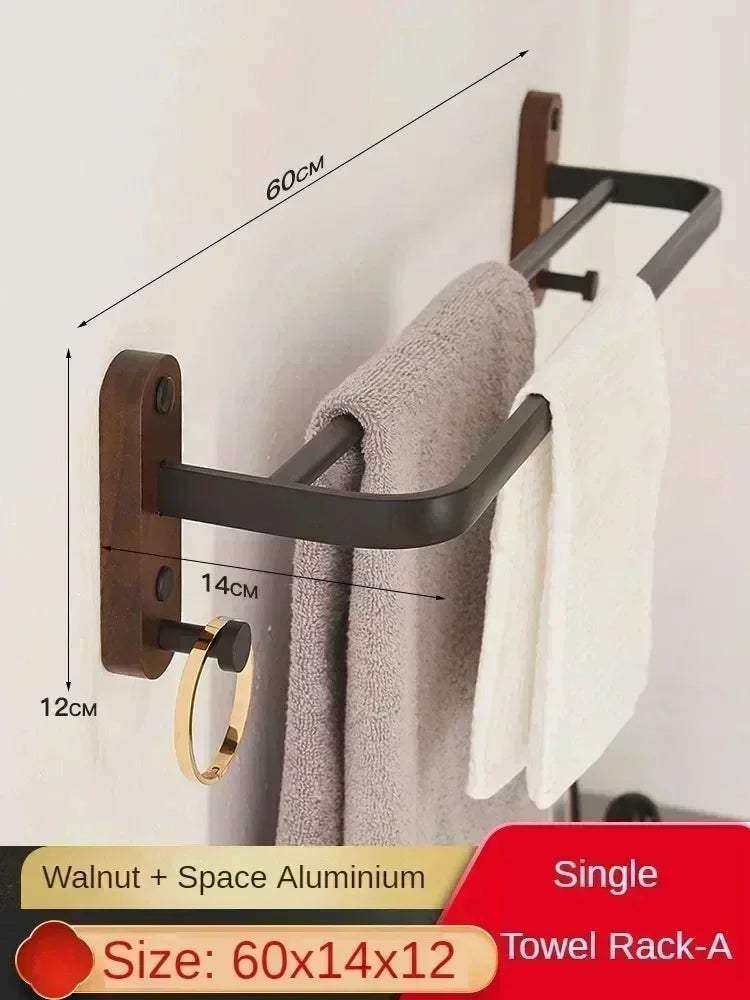 porte-serviettes en bois et aluminium organisateur mural pour accessoires de douche - vue 8 sur 16