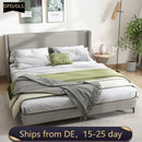 VSOGA Upholstered Bed, Double Bed, Bed With Slatted Frame, High Headboard, Upholstered Headboard, 180 X 200cm, Linen, Grey